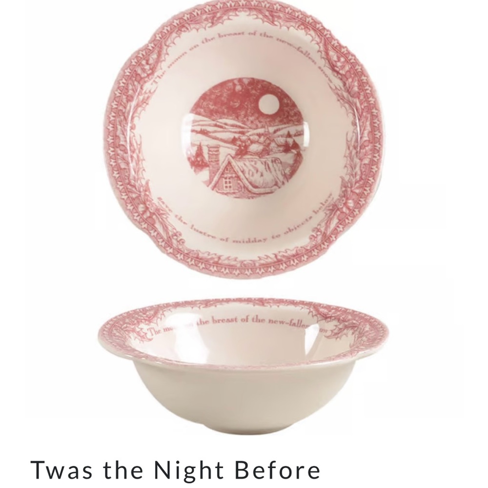 6 Twas the Night Before Red and Cream Cereal bowls